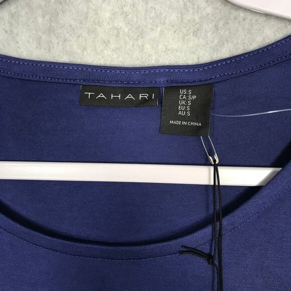 Tahari Shirt‎ Womens Small Blue Ruched Short Sleeve Basic Everyday Soft Stretch - Picture 5 of 10